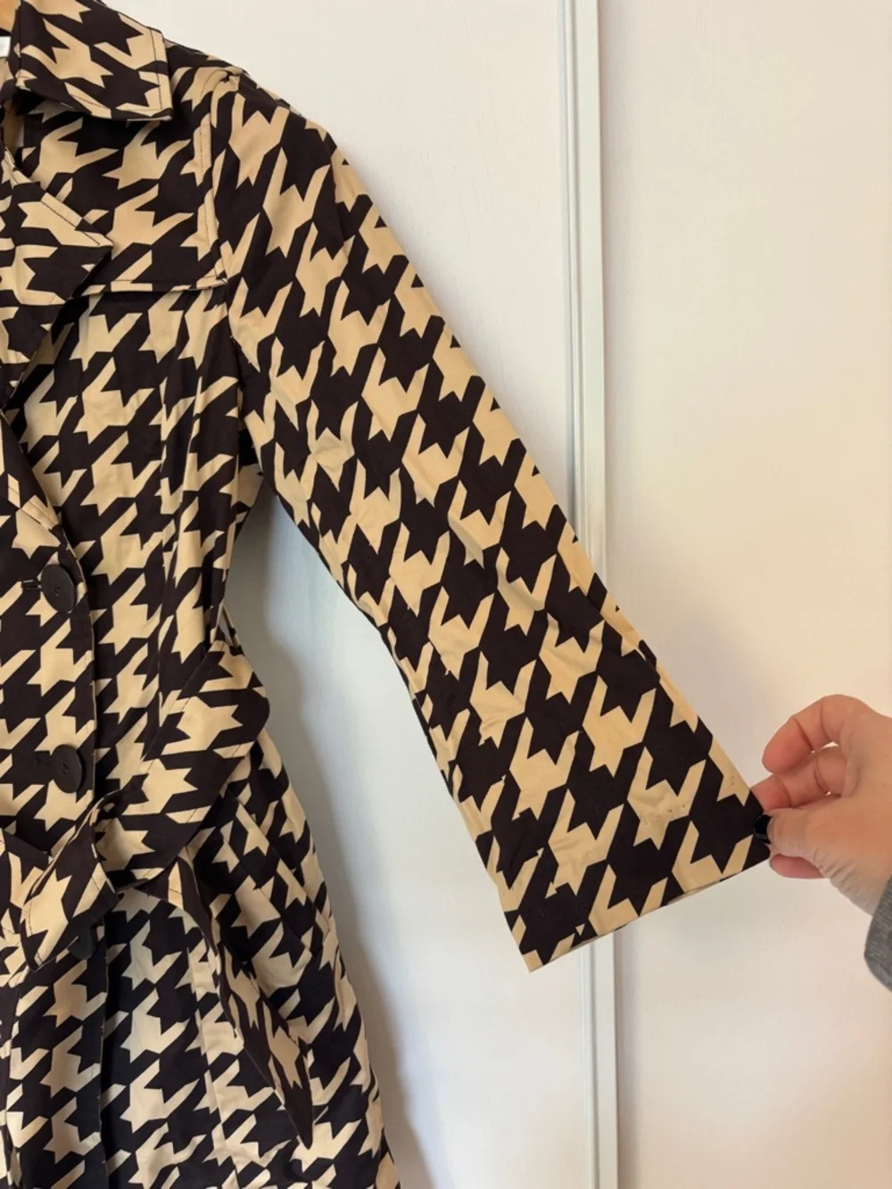 Brown Houndstooth Trench Size XS French Timeless Romantic Quiet Luxury Feminine - Picture 2 of 15